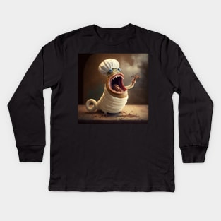 Worm Chef Screams At Wait Staff Kids Long Sleeve T-Shirt